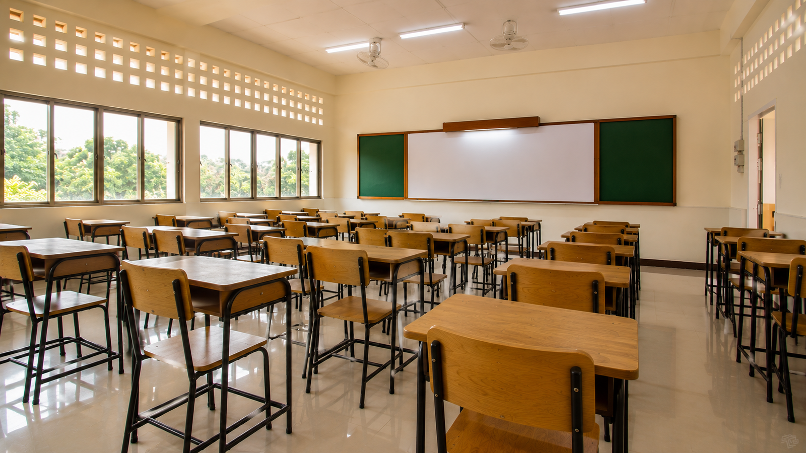 A well-lit CSK Institute classroom viewed from the side, showing seating arranged for interactive learning